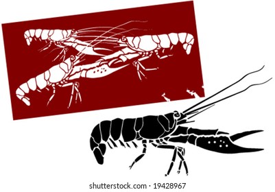 Vector image shows a lobster alone and in the group alive