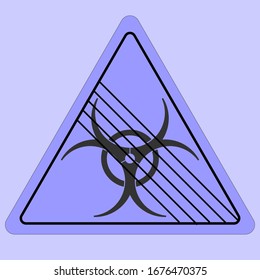 Imagen vectorial del signo del fin de la epidemia. En el Triángulo Azul sobre un fondo azul, las líneas cruzan el signo gris del virus.