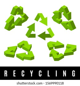 Vector image. Sign of isometry. Set the green triangular arrow. Ecology design. the transformation of the 3D Icon. symbol processing