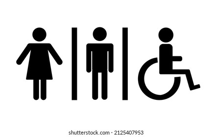 Vector image of signs for toilets. Men's, women's toilet. Toilet for people with disabilities