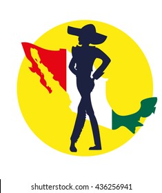 Vector image of a silhouette  dancer latin dance on a background map of Mexico