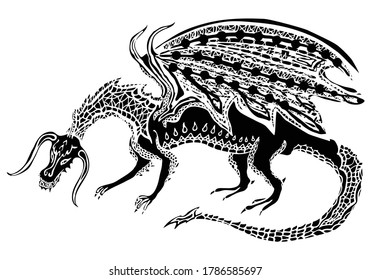 Vector image of silhouette of fairy tale decorative red dragon