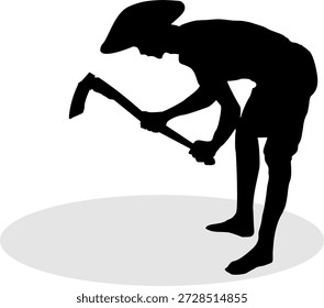 Vector Imagen de una silueta de un agricultor que azota en un campo sobre un fondo blanco
