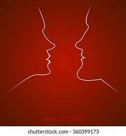 vector image - silhouette of female and male face on a red background