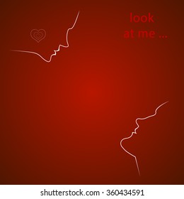 vector image - silhouette of female and male face on a red background