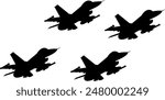 vector image. silhouette of fighter planes forming formation