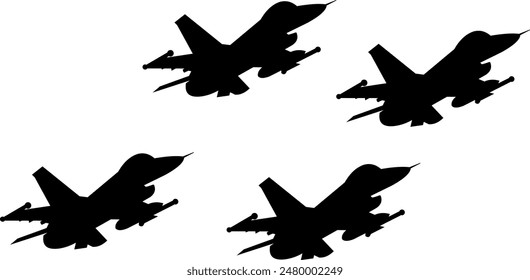 vector image. silhouette of fighter planes forming formation