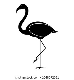 Vector image of a silhouette of a flamingo bird standing on one leg