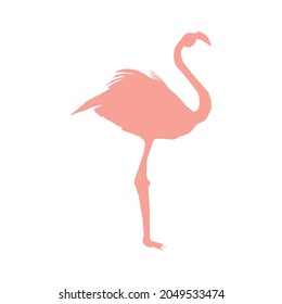 Vector image of a silhouette of a flamingo bird standing on one leg on a white background.