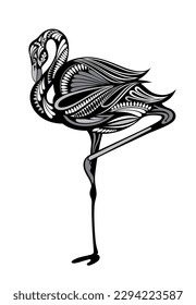 Vector image of a silhouette of a flamingo bird standing on one leg