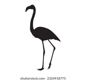 Vector image of a silhouette of a flamingo bird standing on one leg