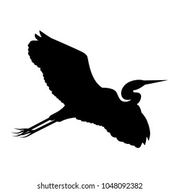 Vector image of the silhouette of the flying heron