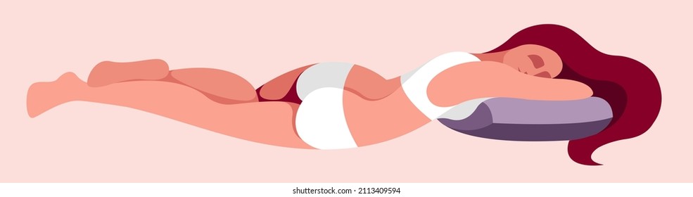 vector image of a silhouette of a girl sleeping in bed with hair scattered over the pillow in pastel colors on a purple background. useful for advertising bed linen, pillows, sleeping pills, sedatives