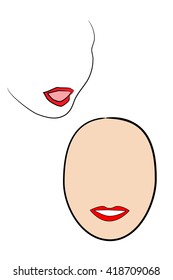 Vector Image. Silhouette of a girl's head. Simple lines. Bright lips. for the design of the logo.