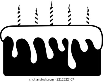 vector image (silhouette icon) cupcake, cake with candles and cream