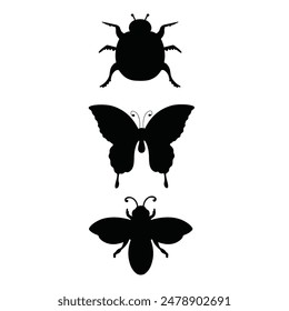 vector image of vector silhouette illustration of beetles, butterflies and bees