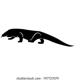 Vector image of the silhouette of the lizard of the Komodo Varanas on a white background