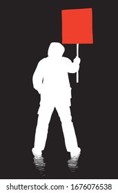 Vector image of silhouette man standing with poster