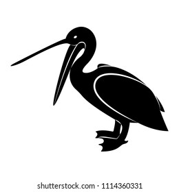 Vector image of silhouette of a pelican with an open beak
