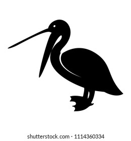 Vector image of silhouette of a pelican with an open beak