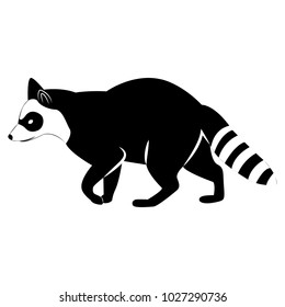 Vector image of silhouette of a raccoon on a white background
