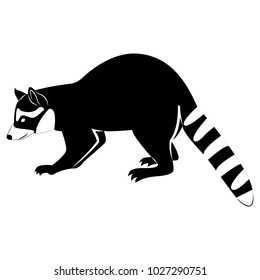 Vector image of silhouette of a raccoon on a white background