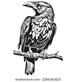 Vector image of silhouette of a Raven on a white background, corbie
