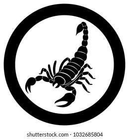 Vector image of a silhouette of a scorpion on a white background.