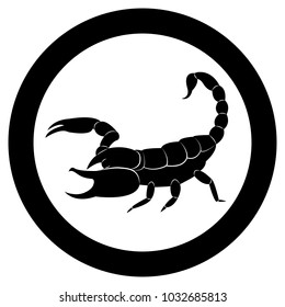 Vector image of a silhouette of a scorpion on a white background.