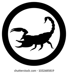 Vector image of a silhouette of a scorpion on a white background.