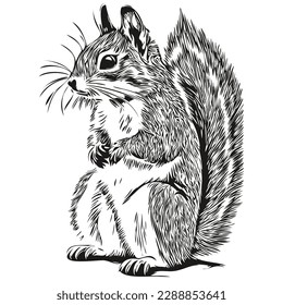 Vector image of silhouette of a squirrel on a white background, baby squirrel.
