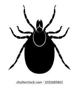 Vector image of a silhouette of a tick on a white background.