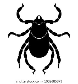 Vector image of a silhouette of a tick on a white background.