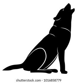 Vector image of silhouette of a wolf howling on a white background
