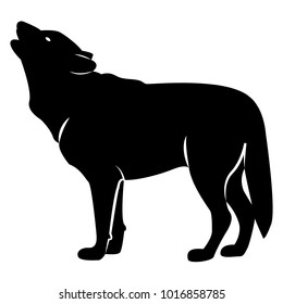 Vector image of silhouette of a wolf howling on a white background