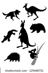 Vector image of silhouettes of australian animals