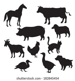 Vector image of Silhouettes of domestic animals