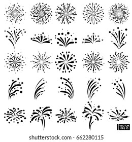 Vector image. Silhouettes of holiday fireworks set. Firecrackers icon