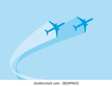 vector image of silhouettes of jet airplanes