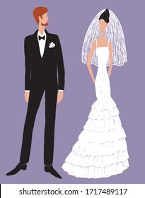 Vector image of silhouettes newlyweds