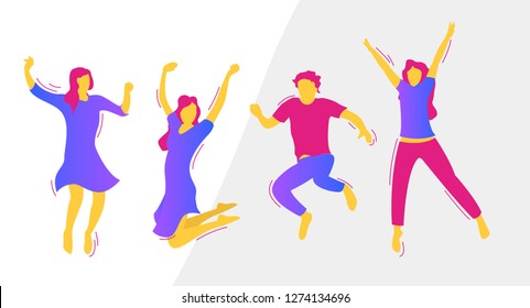 Vector image of silhouettes of people jumping in the air
