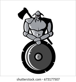 Vector image of Silver Viking with Shield and Ax