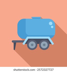 Vector image of a simple blue water tank on a trailer, with a flat shadow, in a minimalist style