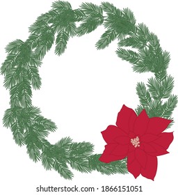 vector image of a simple Christmas tree wreath on a white background with a red flower