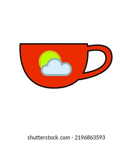 Vector image of simple cloud and sun patterned cup.
