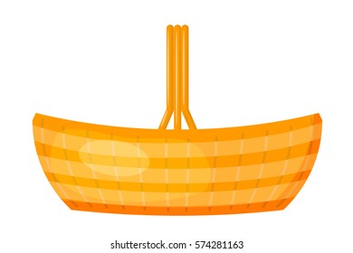 Vector image of a simple color baskets made of wicker. Cartoon style. Flat design basket on a white background. Stock vector illustration