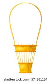 Vector image of a simple color flower baskets made of wicker. Cartoon style. Flat design basket on a white background. Stock vector illustration