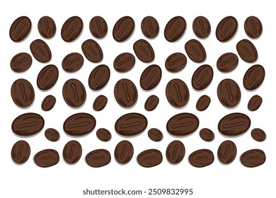 Vector image of a simple dark brown coffee bean pattern on a white background.