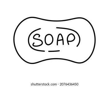 Vector image. Simple doodle of a hand soap. Dry soap. Black outline on a white background with the inscription "soap".