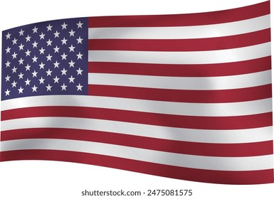 Vector image of a simple, glossy, wind-whipped American flag, stars and stripes, flag